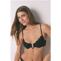 Sujetador BEAUTIFUL relleno encaje negro brillo