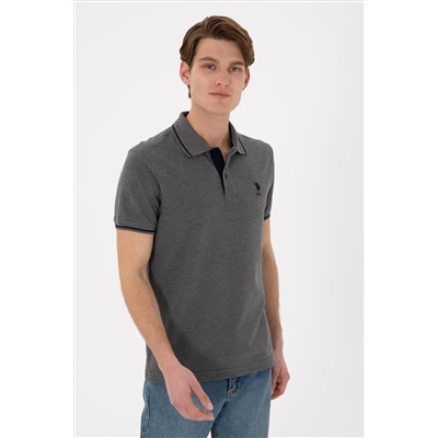 Erkek Slim Fit Polo Yaka Antrasit Melanj Basic Tişört