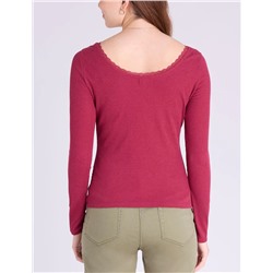 LACE TRIM SCOOP NECK RIB TOP