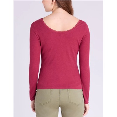 LACE TRIM SCOOP NECK RIB TOP