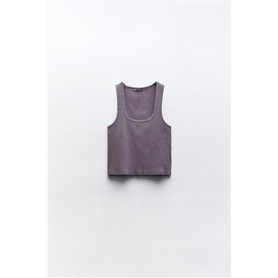 FADED-EFFECT RIBBED CROP TOP