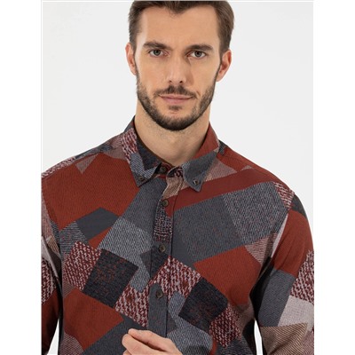 Turuncu Slim Fit Uzun Kollu Gömlek