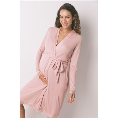 Bata larga "maternity" técnica rib rosa
