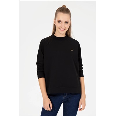 Kadın Siyah Bisiklet Yaka Sweatshirt