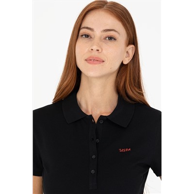 Kadın Siyah Basic Polo Yaka Tişört