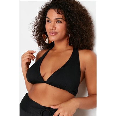 Siyah Derin V Boyundan Bağlama Detaylı Bikini Üstü TBBSS24CT00003