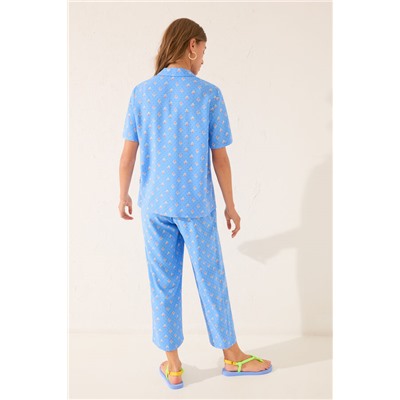 Pijama camisero Capri viscosa azul