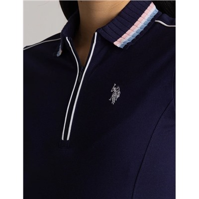 STRIPE COLLAR ZIP SWING POLO DRESS