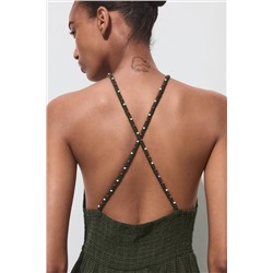 BEADED STRAP HALTER DRESS