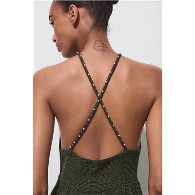 BEADED STRAP HALTER DRESS