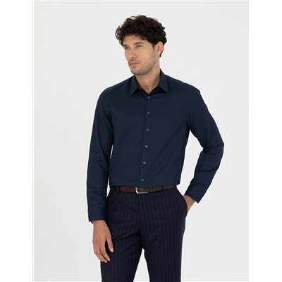 Lacivert Slim Fit Uzun Kollu Gömlek