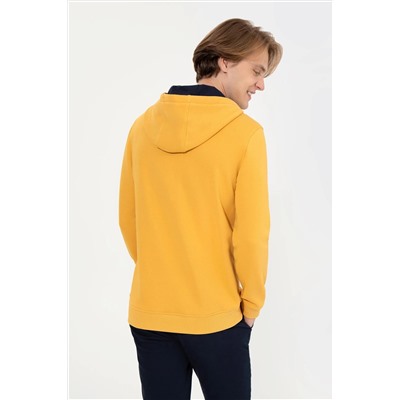 Erkek Safran Kapüşonlu Basic Sweatshirt