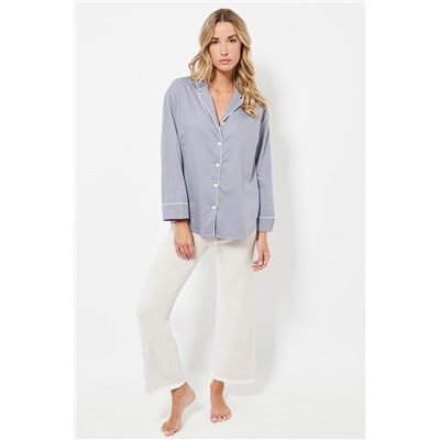 Pantalón 7/8 de pijama polar cintura alta - Crudo