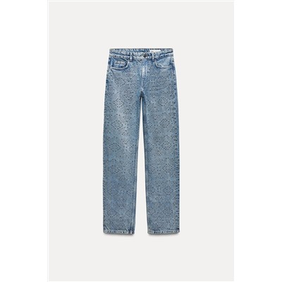 ZW COLLECTION STRAIGHT MID-WAIST STUDDED JEANS