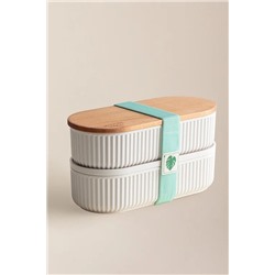 Magou Ahşap Kapaklı 2'li Lunch Box - Mint Yeşili - 1000 ml