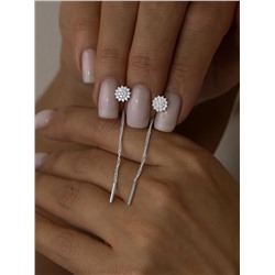 Серьги-продёвки из серебра с фианитами родированные 925 пробы С-2946-Р