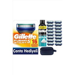 Gillette, Fusion Start 16 Yedek Tıraş bıçağı +300 ML Köpük +Çanta