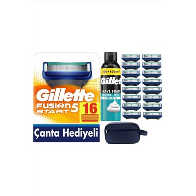 Gillette, Fusion Start 16 Yedek Tıraş bıçağı +300 ML Köpük +Çanta
