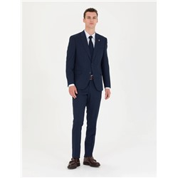 Kareli Lacivert Slim Fit Takım Elbise