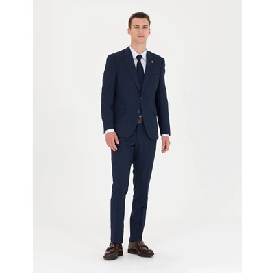 Kareli Lacivert Slim Fit Takım Elbise