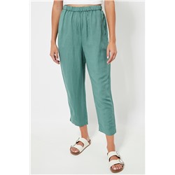 Pantalón slim fit de lino cintura alta - Kaki
