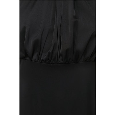 Siyah Halter Yaka Saten Maxi/Uzun Boy Büyük Beden Party/Mezuniyet/Abiye Elbise TBBSS24AH00150