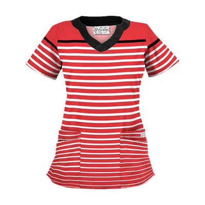 UA Sassy Stripes Poppy Print Scrub Top