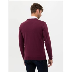 Bordo Slim Fit V Yaka Basic Triko Kazak