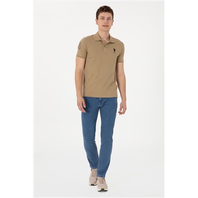 Erkek Slim Fit Polo Yaka Haki Basic Tişört