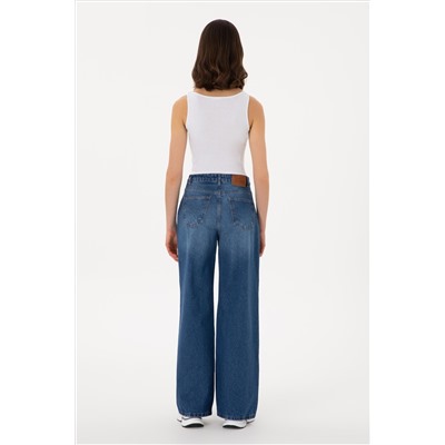 Kadın Mavi Loose Fit Jean Pantolon