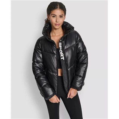 DKNY Women's Quilted Puffer Interior Placket Logo Jacket