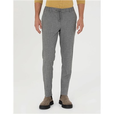 Gri Ekstra Slim Fit Çizgili Kumaş Pantolon