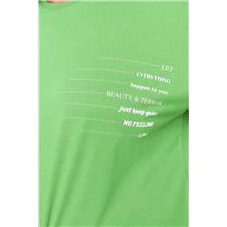 Yeşil Bisiklet Yaka slogan Baskılı %100 Pamuk Örme Büyük Beden T-shirt Elbise TBBSS23AH00162