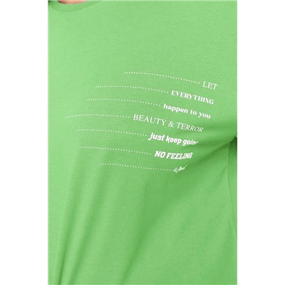 Yeşil Bisiklet Yaka slogan Baskılı %100 Pamuk Örme Büyük Beden T-shirt Elbise TBBSS23AH00162