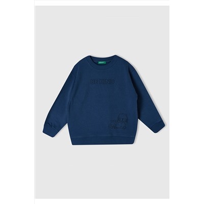 United Colors of BenettonErkek Çocuk Indigo Slogan Baskılı Sweatshirt