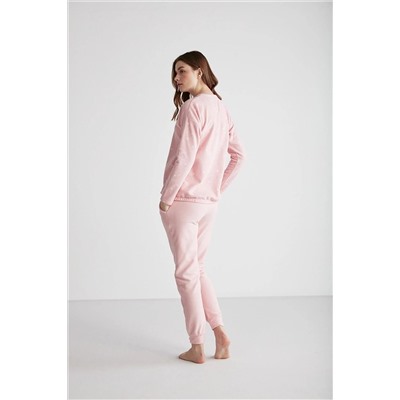U.S. Polo Assn. Kadın Pamuklu Pembe Yuvarlak Yaka Dar Paça 2'li Pijama Takımı 26960