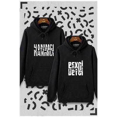 Jooy CompanyHanımcı Beyci Sevgili Çift Kombini Katlamalı Tasarım Kapüşonlu Sweatshirt 2'li Set