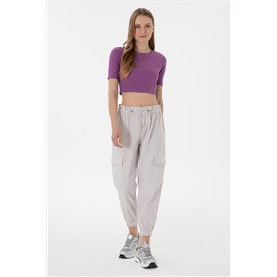 Kadın Açık Gri Jogger Fit Kanvas Pantolon