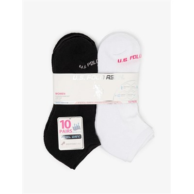LADIES 10PK BLACK & WHITE ASSORTED LOW CUT SOCKS
