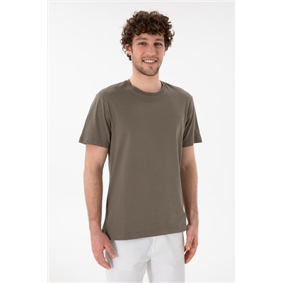 Erkek Regular Fit Bisiklet Yaka Vizon Basic Tişört