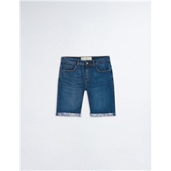 Printed Base Straight Fit Denim Shorts, Men, Dark Blue