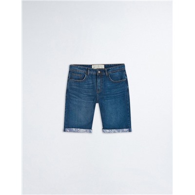 Printed Base Straight Fit Denim Shorts, Men, Dark Blue
