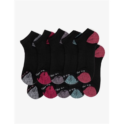 LADIES 10PK BLACK LOW CUT TIPPED SOCKS