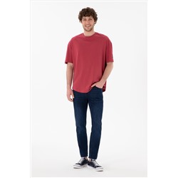 Erkek Long Fit Bisiklet Yaka Vişne Basic Tişört