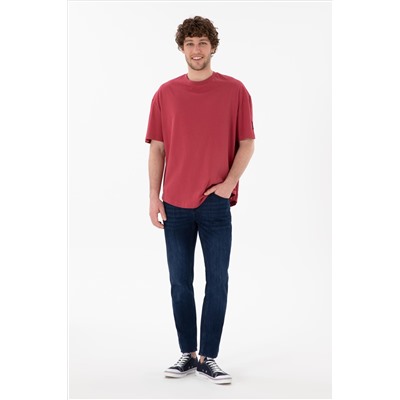 Erkek Long Fit Bisiklet Yaka Vişne Basic Tişört
