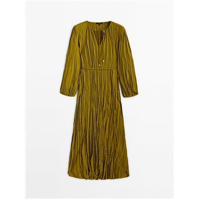 Vestido midi plisado cordones