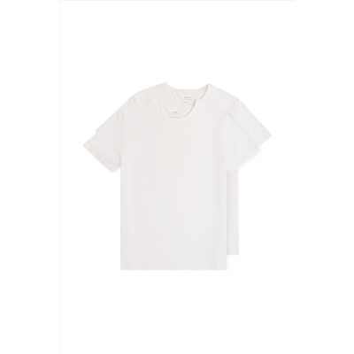 Avva Erkek Beyaz 2'li %100 Pamuk Bisiklet Yaka Slim Fit T-shirt E001012