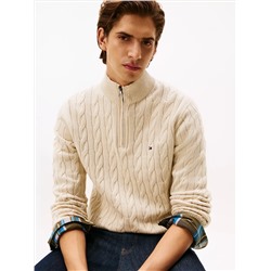 Cable Knit Mockneck Quarter-Zip Sweater