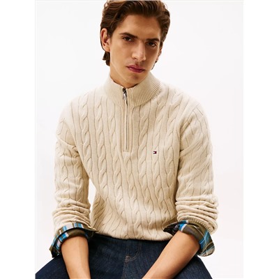 Cable Knit Mockneck Quarter-Zip Sweater