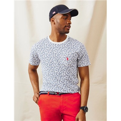 FLORAL PRINTED CREW NECK T-SHIRT WITH POCKET